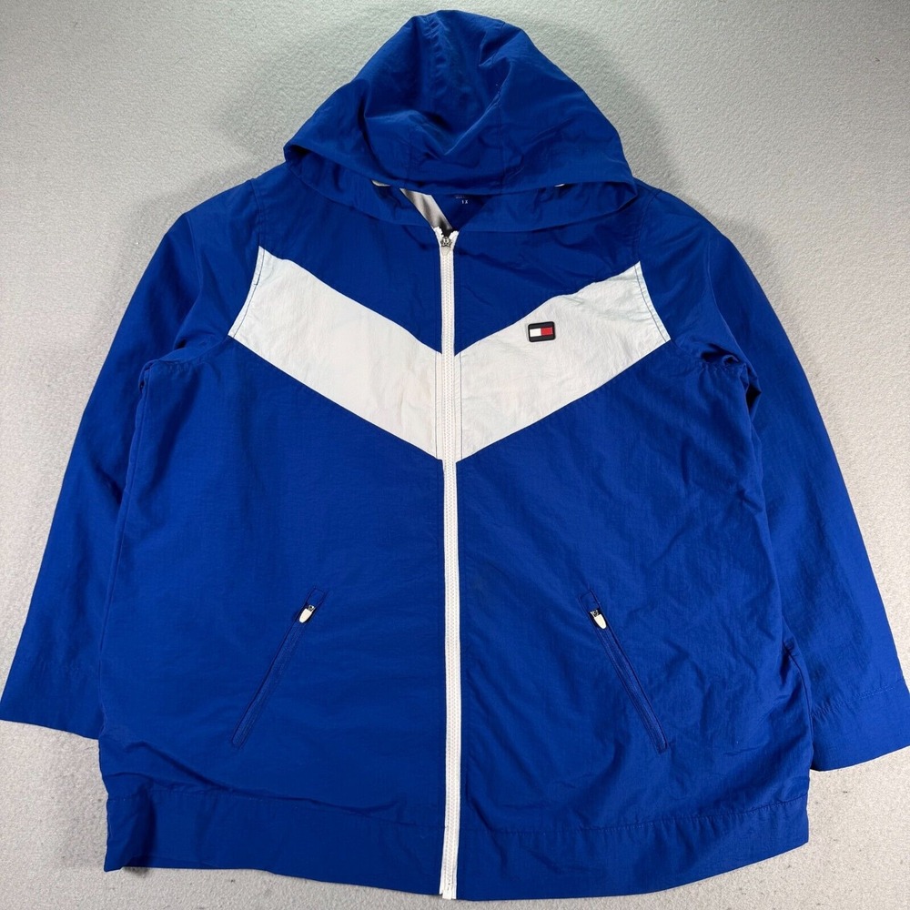 Tommy Hilfiger Sport Windbreaker Jacket Womens 1X Blue Fleece‎ Lined Outerwear